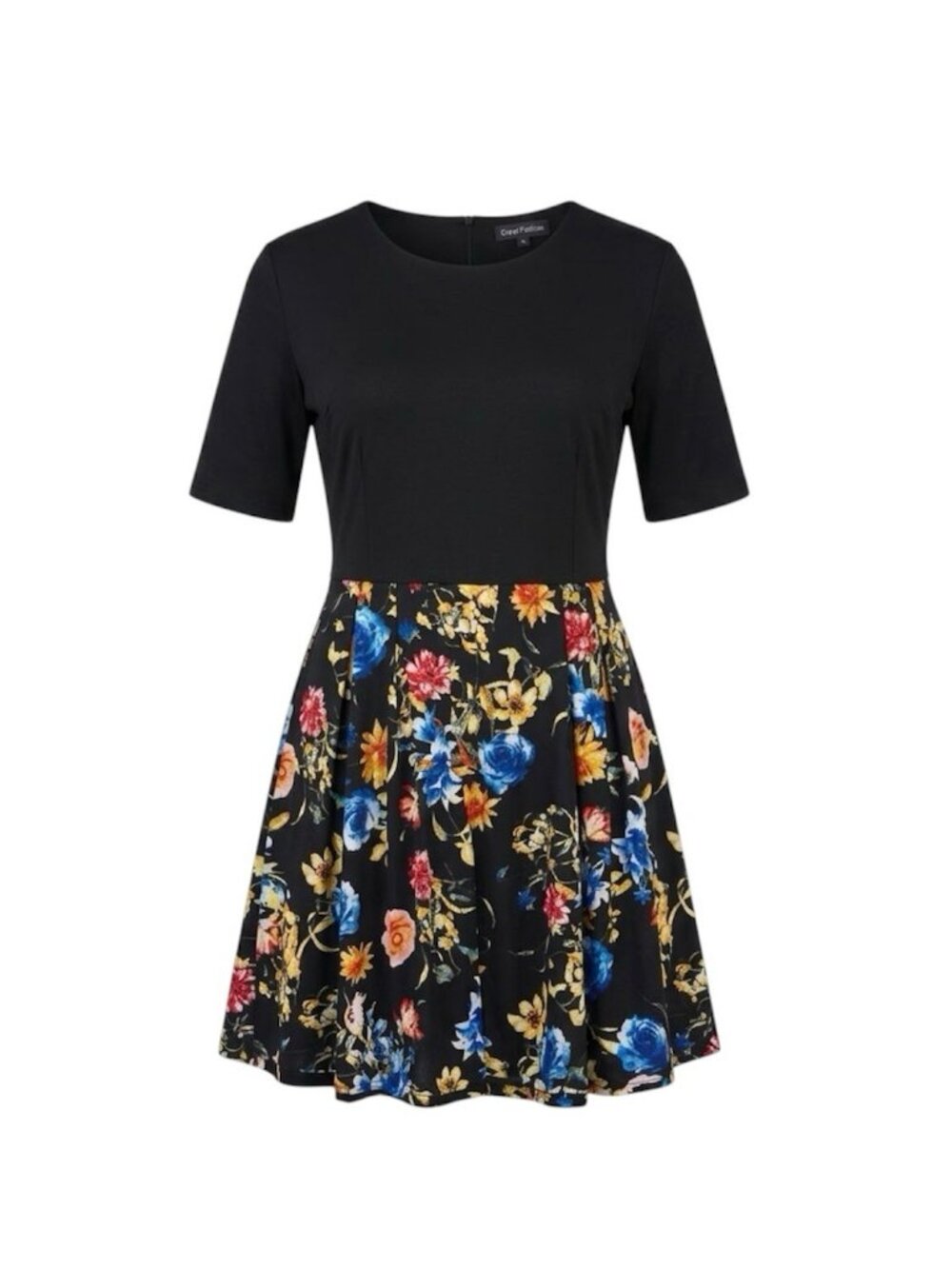 Oxiuly Women’s Black Floral Print Short Sleeve A-Line Flared Dress Size 3XL
